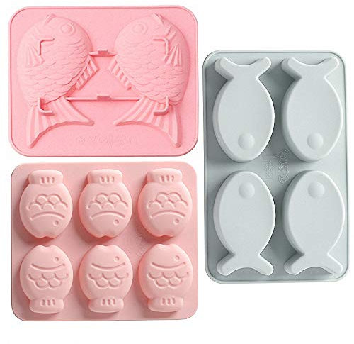 MoldFun Silikonformen in Fischform, für Schokolade, Süßigkeiten, Gummi, Fondant, Gelatine, Gelee, Backen, Kuchen, Seife, Polymer-Ton, Buntstifte, Wachs, Schmelzputz, Eiswürfelform (zufällige Farbe)
