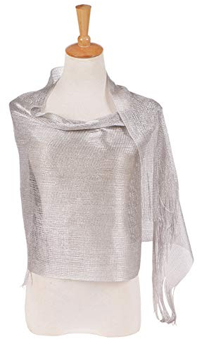 iSpchen Damen Abend Wrap Stola Schal Elegant für Hochzeit, Partys, Brautjungfer, Prom Schal Damen Lange Schal Geschenk Mode Shinning Leichte Reizende Quaste Schals Silber EINWEG