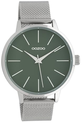 Oozoo Damenuhr mit Edelstahl Milanaise Metallband 42 MM Grün/Silberfarben C10006