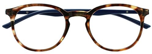 OPULIZE Met - Lesebrille Blaulichtfilter Schlank Runder Rahmen Federscharniere Verbessert Schlaf Computer Gaming Entspiegelt Braun Schildpatt Herren Damen B60-2 +3.00