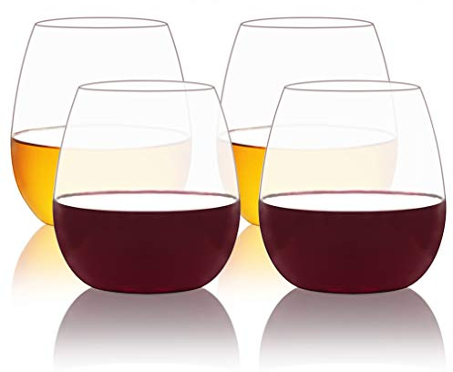 COOKY.D Verres à Eau Incassables Tritan Verres à Vin Rouge en Plastique Convient pour Vin Whisky, Lave-Vaisselle, Parfait pour la Maison, Le Pique-Nique et Les Fêtes, Lot de 4, 18oz
