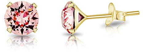 DTPsilver® Boucles d'Oreilles/Clous en Argent Fin 925 Plaqué Or Jaune et Cristaux de Swarovski® Elements Ronds - Diamètre: 6 mm