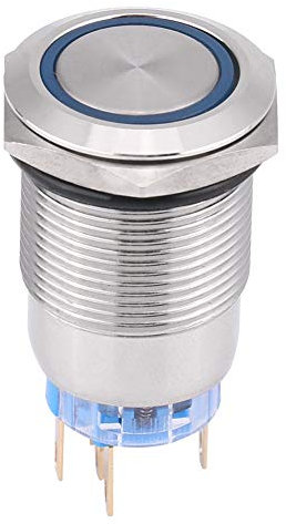 Interruttore a pulsante con chiusura a LED, pulsante 19 mm 12V Interruttore a pulsante con chiusura a scatto autobloccante in acciaio inossidabile impermeabile(Anello luminoso a LED blu)