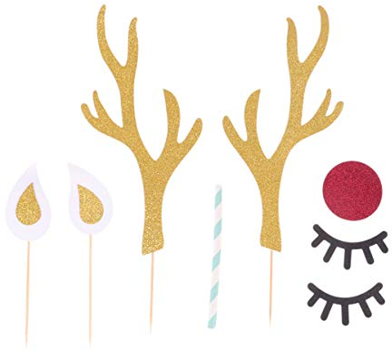 EXCEART 5 Sätze Weihnachten Rentier Kuchen Topper Xmax Geweih Kuchen Picks Dekorationen Elch Kuchen Topper mit Wimpern für Weihnachten Urlaub Geburtstag Hochzeit