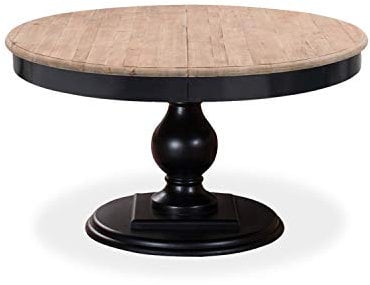 INTENSE DECO Table Ronde Extensible en Bois Massif Héloïse Bois Naturel et Pied Noir