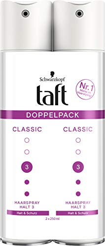 Taft Haarspray Classic Halt & Schutz, Haltegrad 3 (2 x 250 ml), Styling Spray bietet Halt und Schutz für normales Haar, Haarspray ohne Silikone für bis zu 24 h Halt