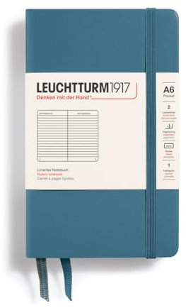 LEUCHTTURM1917 365631 Notizbuch Pocket (A6), Hardcover, 187 nummerierte Seiten, Stone Blue, Liniert