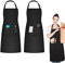 Senmil 2 Stücke Schürze,Küchenschürze,Grillschürze,Kochschürze, Mit Taschen Verstellbare KochSchürze,Wasserdicht Latzschürze Schürze, Männer Damen Küche Restaurant Café Schürze,Schwarz