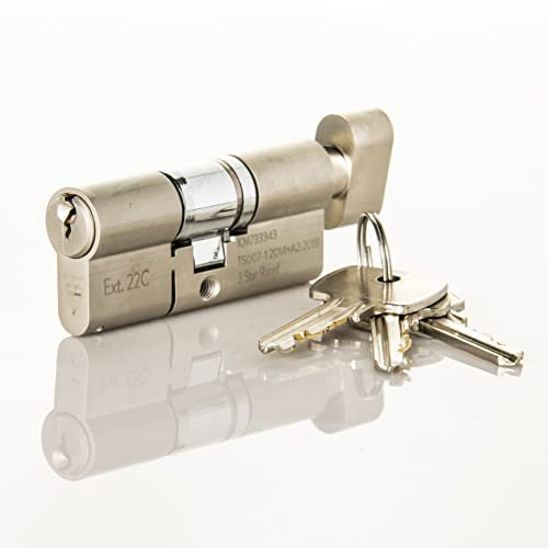 TS007 3 Star British Standard Insurance Approved Thumbturn Euro Lock. Anti Snap Police Preferred. Satin Nickel Finish with 3 Keys. 3 Star Euro Cylinder. (35mm Internal x 35mm External (70mm Total))