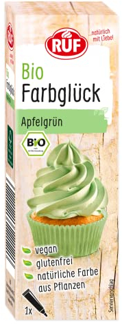 RUF Bio Lebensmittelfarbe Apfel-Grün, mit Agavendicksaft zum Einfärben von Zucker-Glasuren & für ausgefallene Torten, glutenfrei & vegan, 1 x 25g