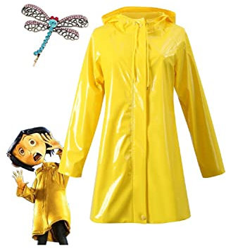 Gosbeliy Coraline - Abrigo para cosplay con diadema, impermeable, color amarillo, para Halloween, carnaval, para niñas adultas