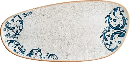 Bonna 2x Viento Vago mediterran Platte oval 36cm 2,5cm hoch Weiß Blau Braun Porzellan S-MT-VIEVAO36DT Servierplatten Speiseteller Essteller Geschirr