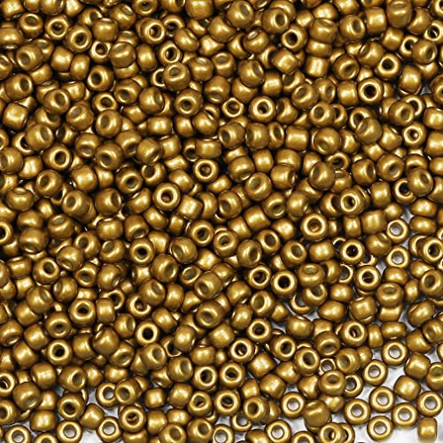 Bala&Fillic Matte Golden Farbe 3mm Perlen zum Auffädeln 3600Stücke/100Gramm,8/0 Glasperlen zur Herstellung Schmuck, Armbändern, Halsketten und Ohrringen (Matte Golden)