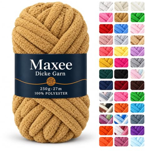 Maxee Dicke Wolle 250 g, XXL Chunky Garn zum Armstricken und Handstricken, weiches Roving-Garn zum Häkeln und Stricken für Decken, Kissen, Teppiche und Haustierbetten-05-Khaki