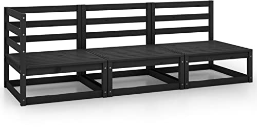 MOONAIRY 3-TLG. Garten-Lounge-Set, Gartenmöbel Set, Balkon Möbel, Balkon Lounge, Gartenlounge, Gartensofa, Loungesofa, Möbel Für Balkon, Schwarz Massivholz Kiefer