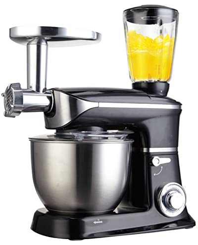 Samnuerly 3 In 1 Juicer/Stand Mixer/Meat Grinder, 1300W, 6.5L Bowl, 6-Speed Speed Regulation + Pulse, With Dough Hook/Whisk/Flat Beater/Spatula,White (Black)