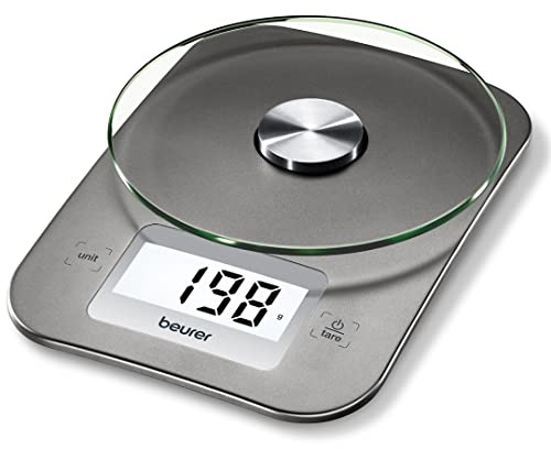 Beurer KS26 - Báscula digital de cocina de alta precisión para alimentos, peso en gramos y onzas, capacidad de 11 libras, pantalla LCD, para hornear, cocinar, preparación de comidas, keto, granos de