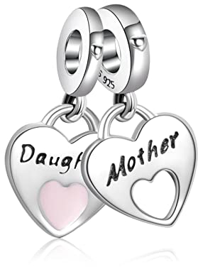 MGIUL Mother-Daughter Double Heart Split Dangle Anhänger Perlen für Frauen Armbänder Halsketten 925 Sterling Silvers Schmuck Geschenk für Mädchen.