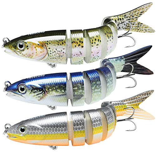 TRUSCEND Leurres de pêche pour Bar, appâts de Natation segmentés Multi-articulations, appâts de Natation à couler, leurres de Natation pour Crappie, Truite, kit de leurres de pêche en Eau salée