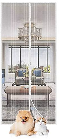 Rideau Aimanté pour 240x200cm(94x79inch) Moustiquaire Porte MagnéTique Anti Insecte Mouche Moustique sans Percer pour Enfants et Animaux de Compagnie, Blanc