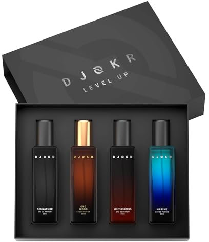 DJOKR Perfume For Men Gift Set Pack of 4x20 ML | Eau De Parfum | Premium Luxury Long Lasting Fragrance Spray | Signature, Wicked, Oud Wood, Marine (4x20 ml)