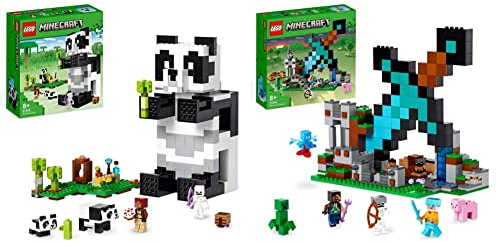 LEGO 21245 Minecraft Das Pandahaus Set & 21244 Minecraft Der Schwert-Außenposten Set, Spielzeug mit Creeper, Soldat, Wachkrieger und Skelett-Figuren, Set für Jungen und Mädchen ab 8 Jahren