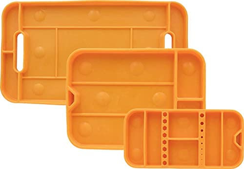 KUNZER 7FWA3 Flexible Werkzeugablage 3-teilig – Gummi-Silikon – Werkzeugbedarf – für Schrauben und Muttern – Orange