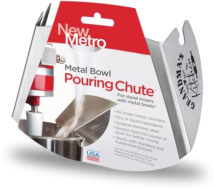 New Metro Design Pouring Chute Accessory, Fits Most Metal Stand Mixer Bowls, Stainless