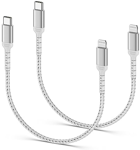 30cm USB C iPhone Ladekabel Kurz[2 Stück], 0.3m MFi Zertifiziert USB C Lightning Kabel Nylon USBC auf Lightning Datenkabel USBC iPhone Schnellladekabel für iPhone14 13 12 11 Pro Max XS XR X iPad