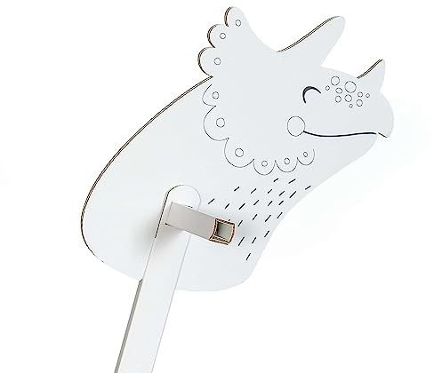 FOLDZILLA Steckenpferd aus Pappe 115 x 40 x 25 cm Hobbyhorse Stockpferd - Dino Triceratops zum Ausmalen