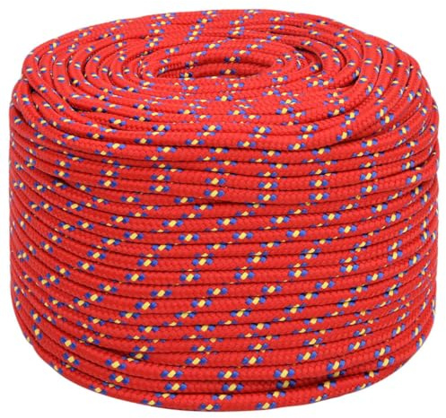 vidaXL Bootsseil Ankerleine Festmacher Tauwerk PP Leine Seil Tau Polypropylenseil Geflochten Flechtleine Rot 10mm 500m Polypropylen