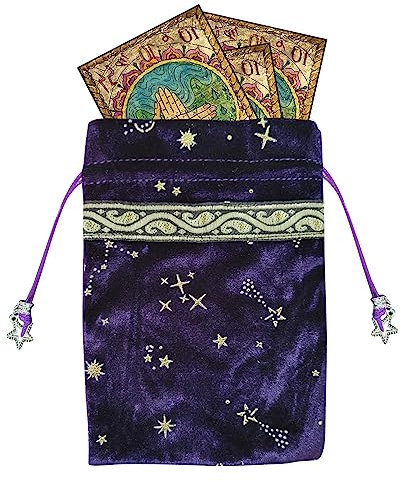 Bexdug Samt Tarot Beuteltasche | Schmuckaufbewahrungstasche aus Karte mit Kordelzug,13 x 18 cm Tarot-Würfelbeutel mit Kordelzug, Samt-Tarot-Beutel, Stern-Mond-Muster, Tarot-Kartenbeutel
