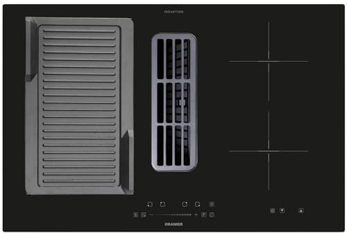 Oranier FlexX-Induktionskochfeld 80 cm KFA490 mit Kochfeldabzug - großes Kochfeld mit Abluft-Umluft inklusive Grillplatte gerillt