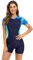 Swimming Costume Women Short Sleeve Floral Zip Up One Piece Boyleg Swimsuit Ladies Muslim Full Body Burkini Modest Swimwear Neoprene Rash Guard Surf Bathing Wet Suits Wetsuit Blue Short Sleeve L