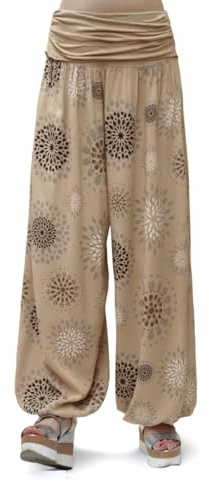 Glamexx24 Yogabyxor dam lediga byxor med hög midja haremsbyxor strand baggy byxor dans pilates, enfärgade och tryckta stilar, Kamel med cirkulärt tryck, M-L