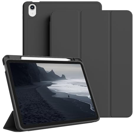 GKABXY Hülle für iPad Air 11 Zoll M3 2025/M2 2024, iPad Air 5 4 Generation (2022/2020) 10,9 Zoll mit Stifthalter, Auto Schlafen/Wachen mit Weicher TPU Rückseite, Schwarz
