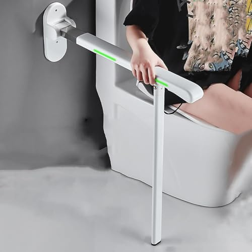 Toilet Grab Bar, Foldable Drop Down Hand Grips, Anti Slip Shower Assist Aid, Wall Mounted Toilet Support Bathroom Safety Handrails for Elderly Pregnant Women Disabled(White)