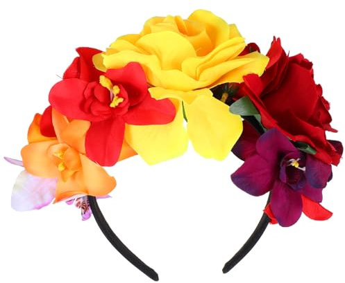 Amabro Serre-tête pour Halloween, fête des morts, couronne de fleurs mexicaines pour Halloween, cosplay, fête, déguisement, couronne de cheveux pour homme et femme