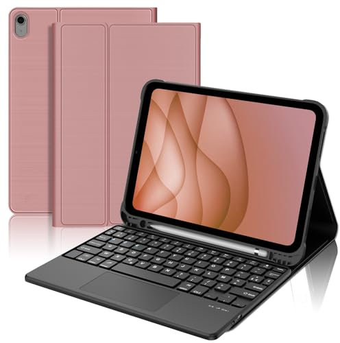 JADEMALL Clavier avec Touchpad pour iPad 10eme Generation 2024/11eme Generation 2025 A16, AZERTY Clavier avec Pavé Tactile pour iPad 10 10.9 Pouces, Détachable Clavier avec Porte-Crayon, Or Rose