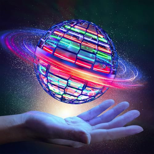 OKKIDY Fliegender Ball, Hand Controlled Hover Ball, LED Leuchten 360° Drehbare Flugzeug Spielzeug für Kinder Erwachsene Kinder Spielzeug ab 6 7 8 9 10 11 12+ Jahre - Blau