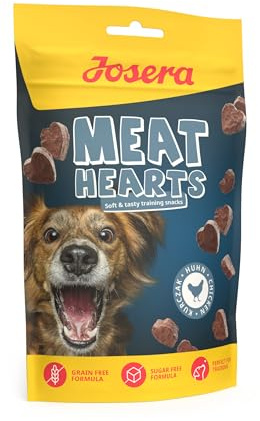 JOSERA Meat Hearts Chicken | 8X 70g | Trainingssnack mit Huhn für Hunde | Adult | Premium Hundesnack in Herzform mit 70 % Fleischanteil - super schmackhaft | getreide- & zuckerfrei | kalorienarm