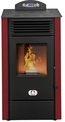 STUFE A PELLET ITALIA California 9 KW 5 Sterne | Pelletöfen Effizienz 92% Heizt 80m² Autonomie 20 Std. 5-Sterne-Zertifiziert Programmierbar 5 Kräfte Kompaktes Design 24 Monate Garantie Rot