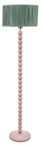 ValueLights | Rose Pink Bobbin Stem Floor Lamp with Green Ruched Pleated Shade Living Room Lounge Light | Floor Lamps, Home Décor & Improvement Essential