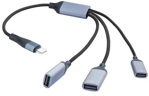 JSADZKJ USB C a 3 USB Y Splitter Cable,USB C Macho a 3 USB Hembra Cable Adaptador Tipo C a USB 2.0 OTG Nylon Trenzado Cable con Carga/Transferencia de Datos para Laptop Tablet Hub 13.8in/35CM