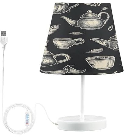 Mnsruu Tea Set with Tea Pots Table lamp for Bedroom, 3 Colors Nightstand Light Lamp with LED Bulb Bedside Lamps for Living Room Desk, M