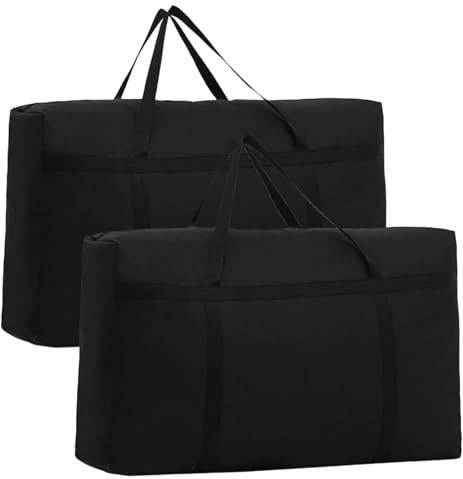 2 Pcs 100L Large Storage Bag, Heavy Duty Moving Totes, Extra Large Storage Bag with Zips forClothes Storage, Laundry Bag, Packing, House Solutions, Sustainable, Water-Resistant (black)