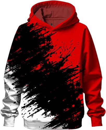 PADOLA Hoodie Kinder 3D Druck Kapuzenpullover für Jungen 5-14 Jahren Kinder Hoodie Sport Motiv Langarmshirt Lustiger Pullover Gedrucktes Sweatshirt Activewear Fußball Hoodies (XL, 0 Rot Schwarz)