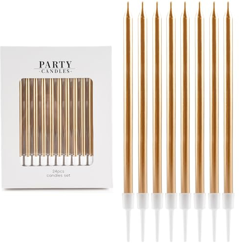 24 Stück Champagner Geburtstagskerzen, Dünn und Lang,Ideal für Geburtstage Party-Kerzen,Brautduschen,Hochzeitsfeiern Mädchen, Jungen, Männer, Frauen