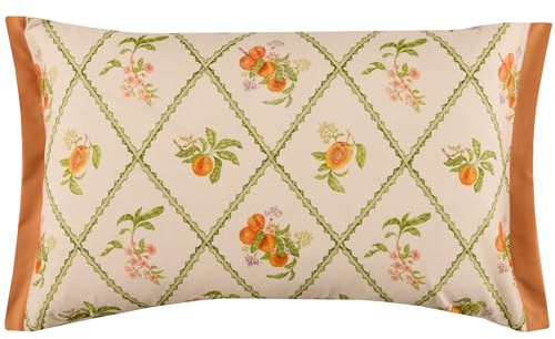 Voyage Maison Peach Trellis Outdoor Cushion – Water-Resistant UV-Protected Fruit Watercolour with Gingham Reverse (Orange - 40x60cm)