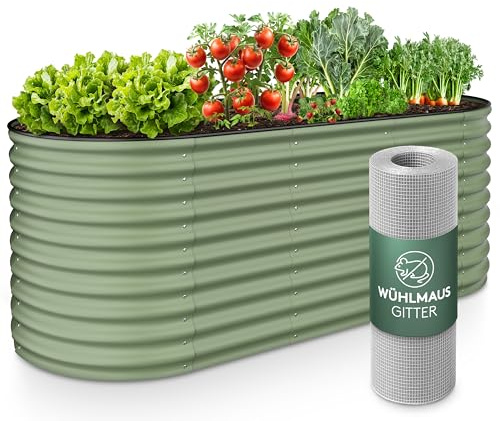 GRUNA - Hochbeet Metall 200x60x42 cm I 6 in 1 Modular Hochbeete-Kit I 100% Rostfrei I Formstabil Dank Verstrebung I Hochbeete für Garten I Hochbeet Anthrazit (Grün)